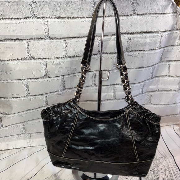 AK Anne Klein Women’s Black Distressed Leather Shoulder Bag - Picture 1 of 9